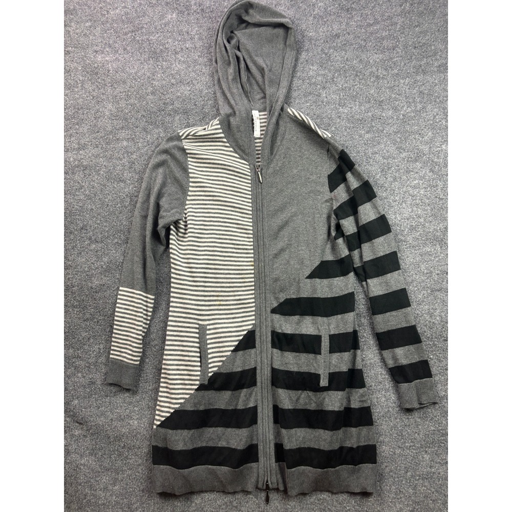 Indigenous Zip Up Hoodie Sweater Womens Large Grey Striped Organic Cotton Boho